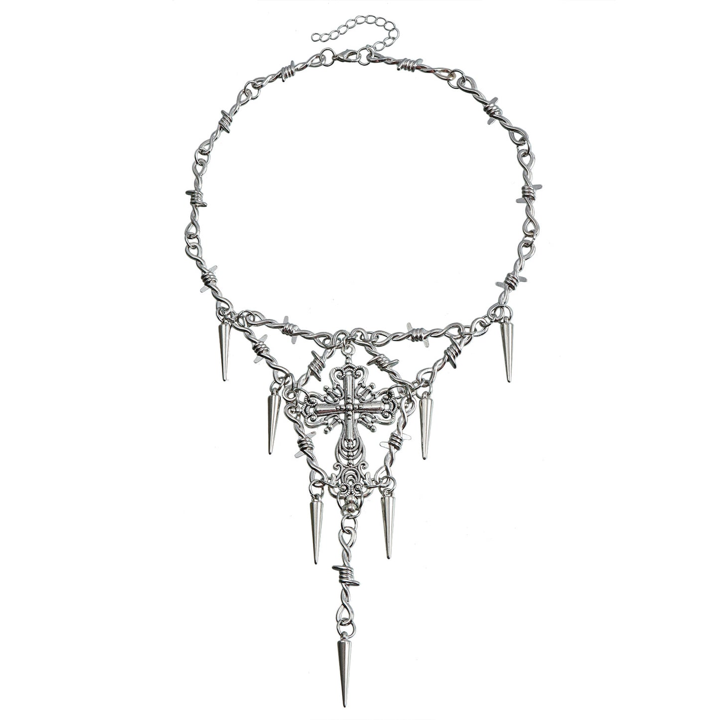 Collar con colgante de cruz atrevida para mujer en aleación con acabado chapado, estilo cadena de clavícula