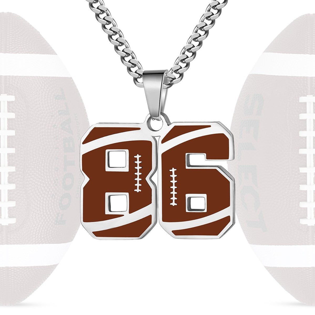 Motivational Football Number Pendant Necklace for Men in Stainless Steel with Polished Finish and Letter/Number Design