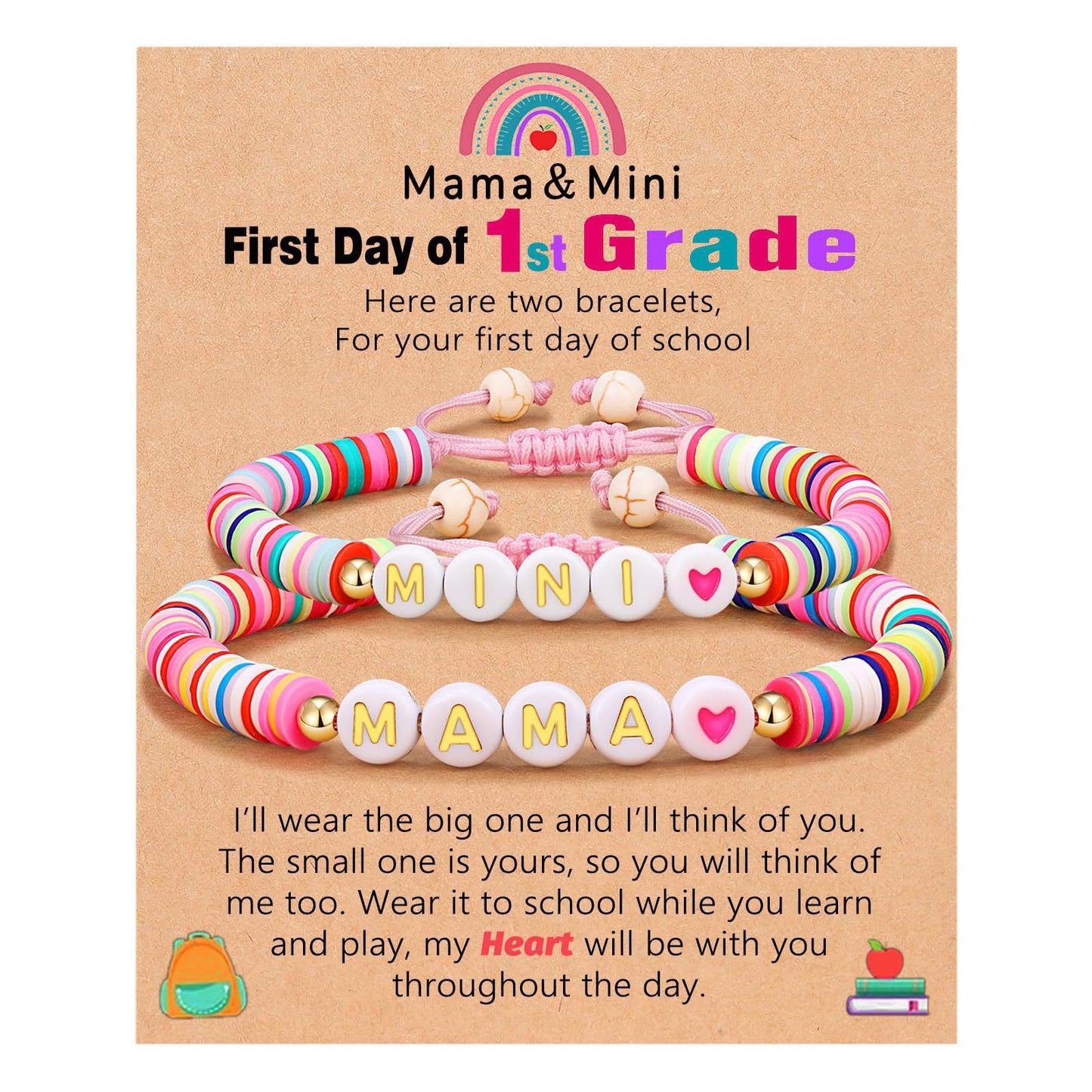 Sweet Geometric Heart Letter Resin Bracelet Set for Kids First Day of School Gift