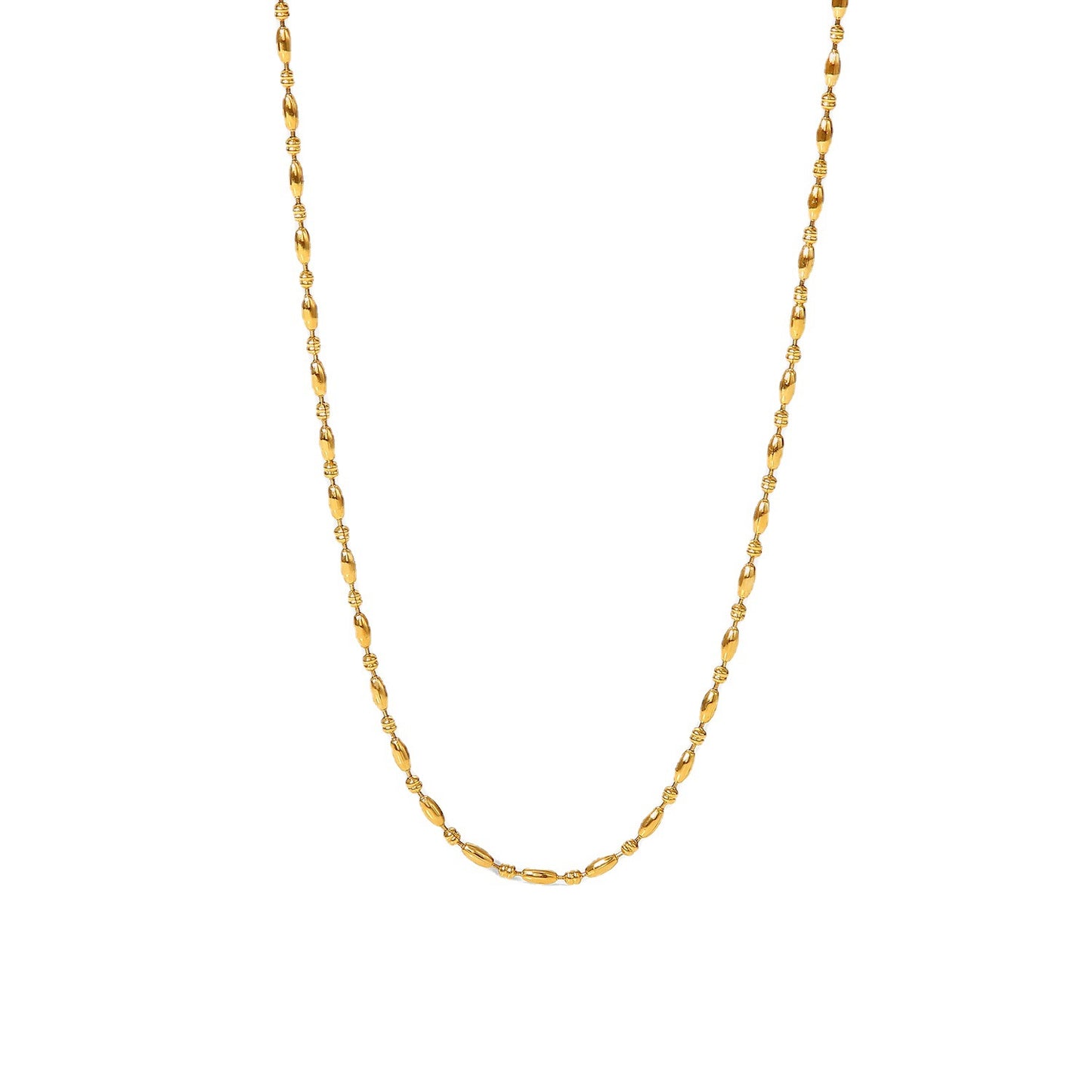 Minimalist 18K Gold Plated Geometric Oval Bead Stainless Steel Multi-Layer Necklace for Women