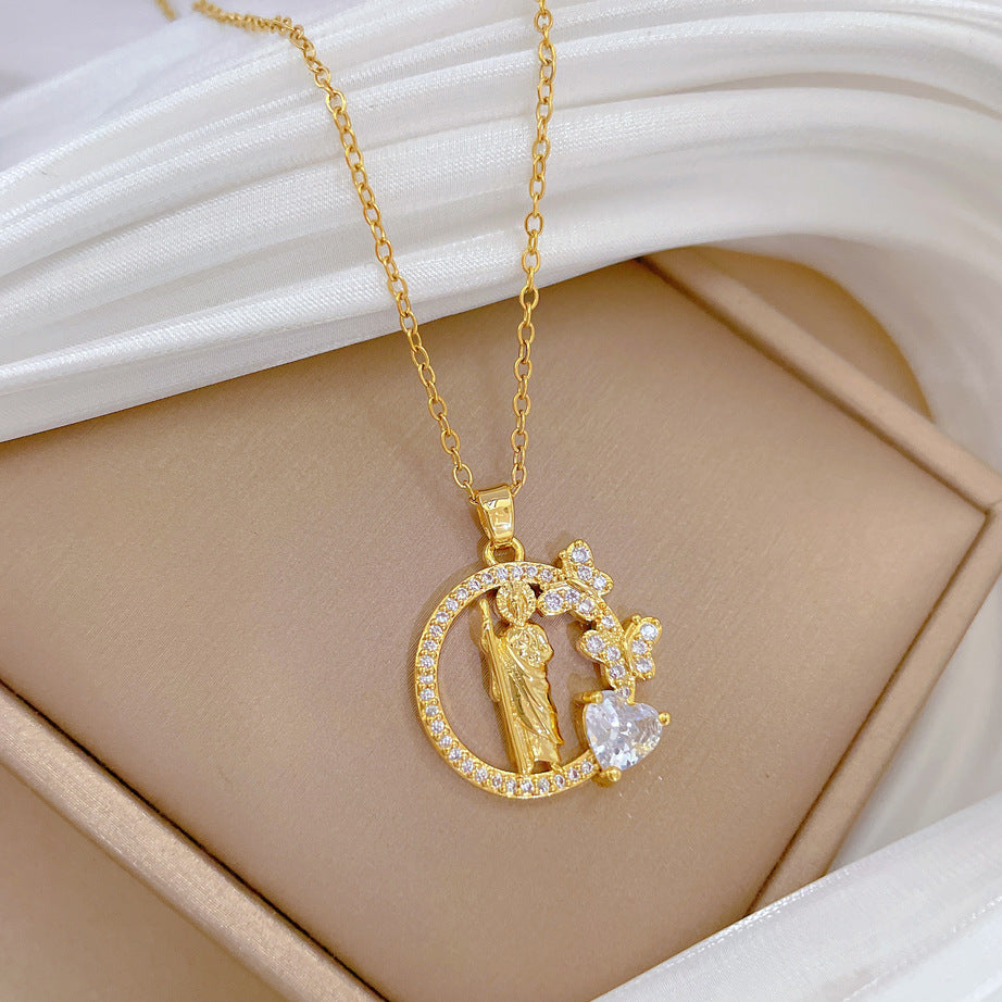 Butterfly-Shaped Pendant Necklace for Women with Titanium Steel Chain, Rhinestone Inlay, Minimalist Geometric Design, Lightweight and Versatile Clavicle Chain