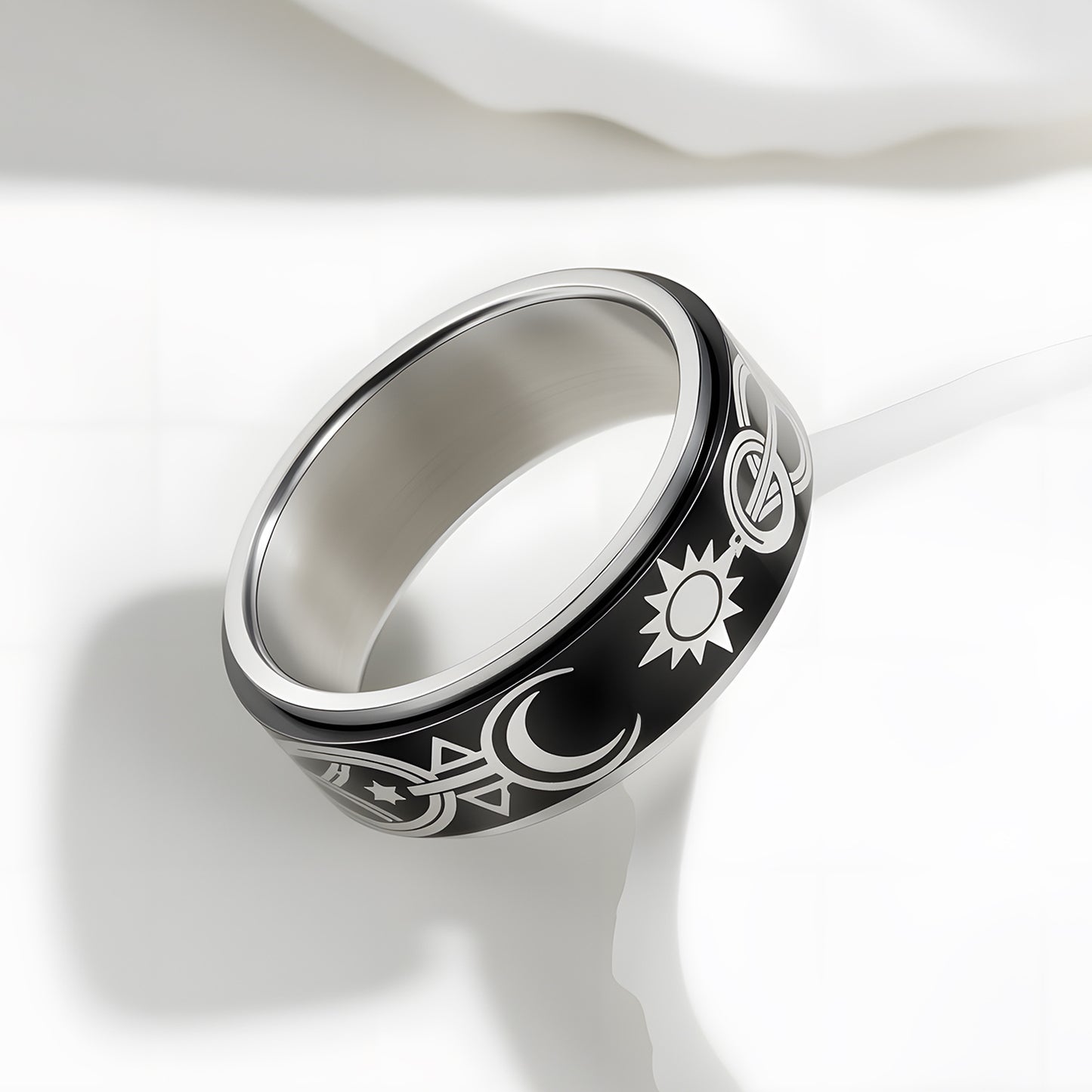Anello girevole in acciaio inossidabile Luna e Stella unisex con spinner