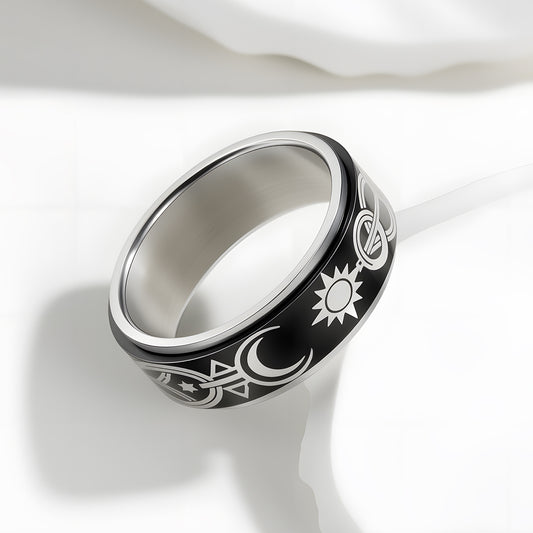 Rotatable Star Moon Stainless Steel Ring Unisex Spinner Jewelry