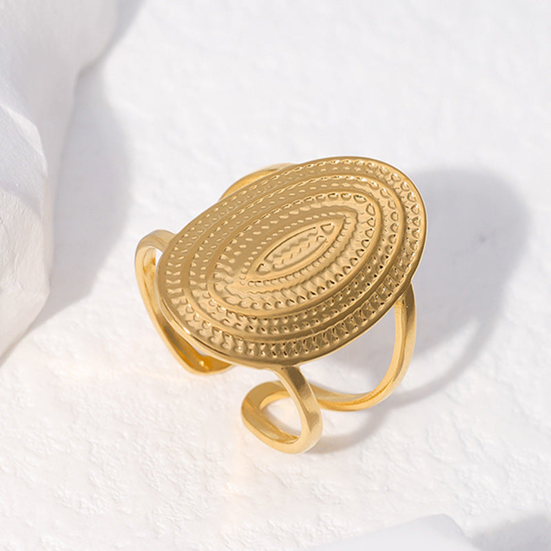 Anillo de banda ancha ajustable de acero titanio con diseño geométrico estilo punk para mujer, hipoalergénico y resistente a la decoloración