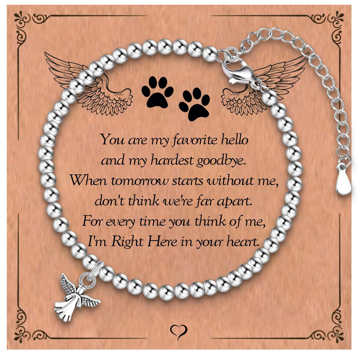 Minimalist Stainless Steel Ball Chain Bracelet with Angel Wing Pendant Adjustable Beaded Bracelet for Women