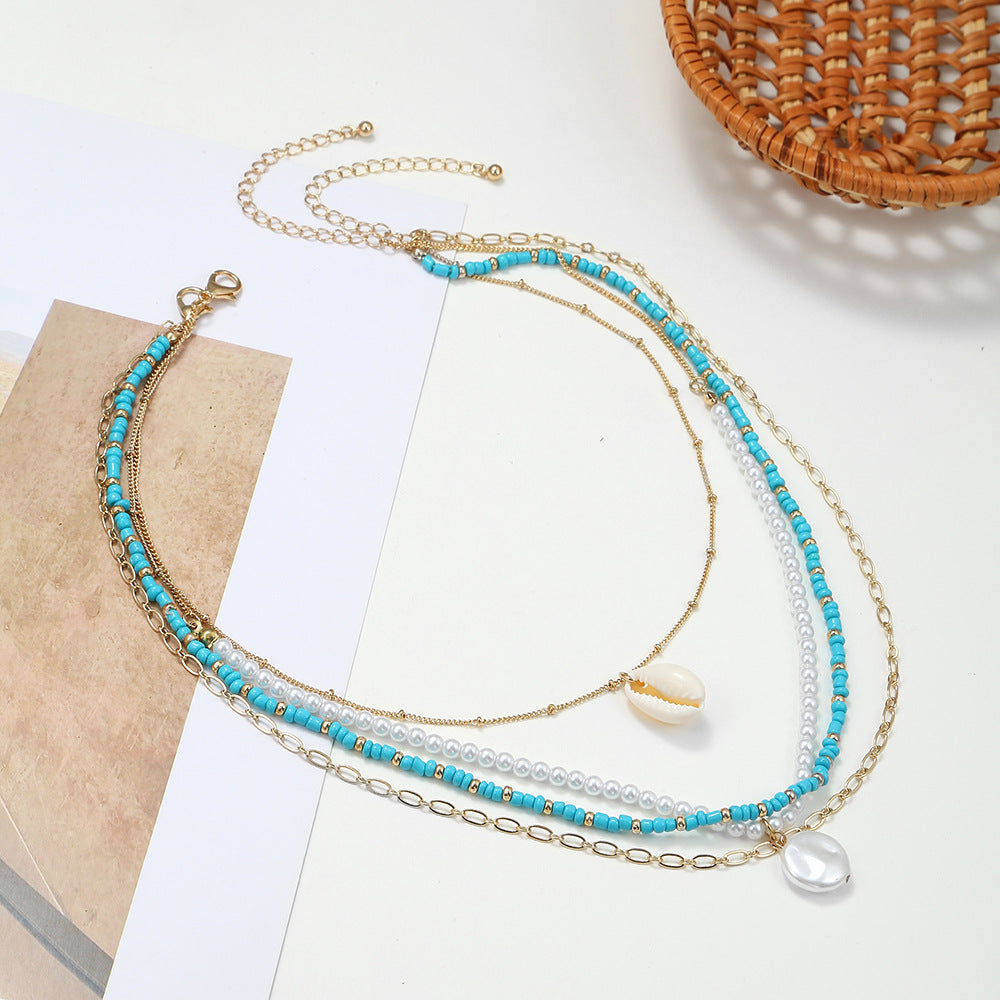 Vintage Geometric Handmade Beaded Multi-Layer Necklace