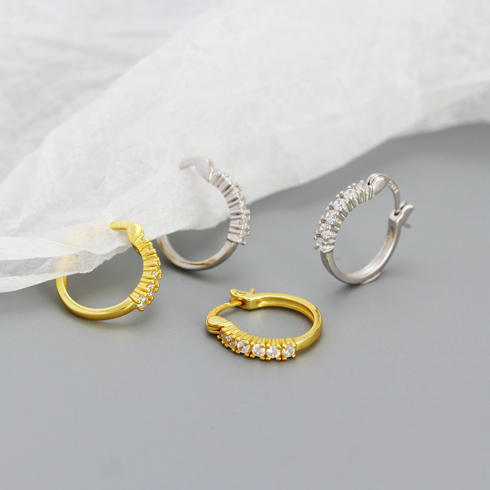 Orecchini a Cerchio a U Geometrici Minimalisti con Zirconi Brillanti Incastonati in Argento Sterling Placcato Rodio da Donna
