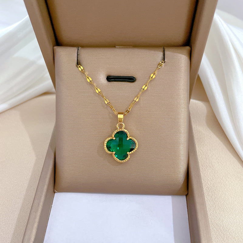 Collana da donna minimalista con intarsio di strass, in acciaio al titanio, con design geometrico
