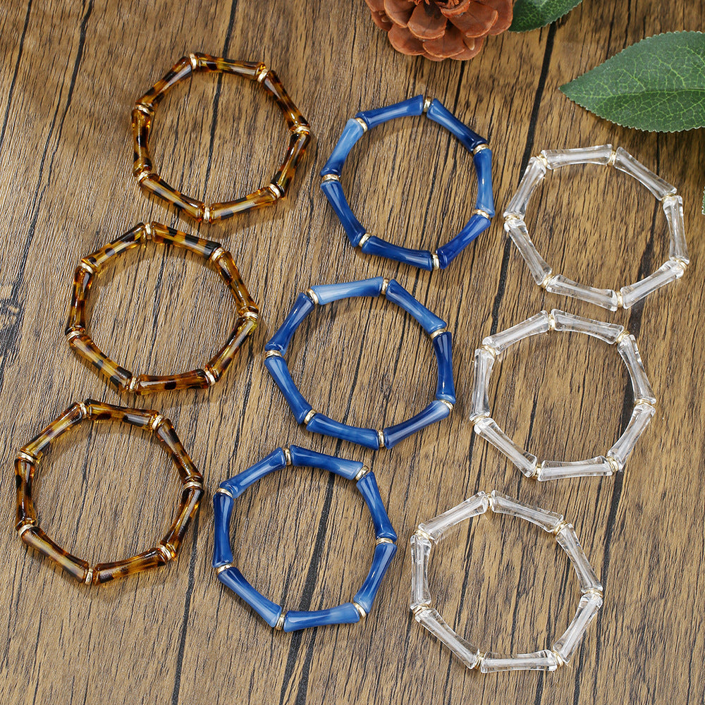 Leopard Print Geometric Acrylic Beaded Bracelet