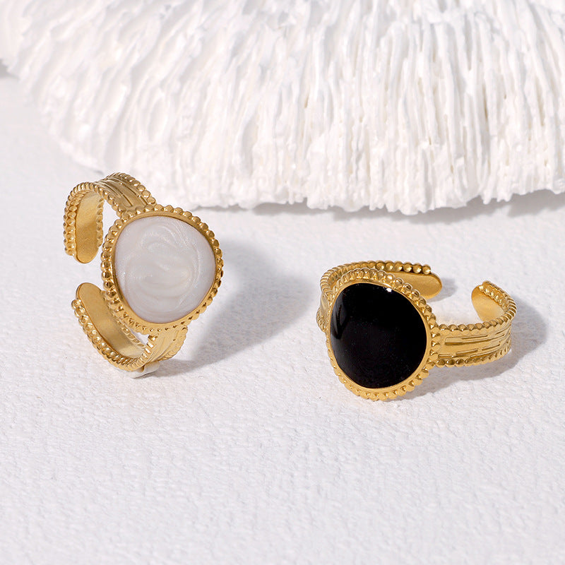 Vintage Elegant Geometric Round Gold Plated Stainless Steel Open Ring for Women