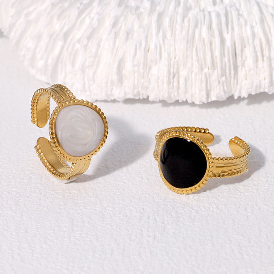 Vintage Elegant Geometric Round Gold Plated Stainless Steel Open Ring for Women