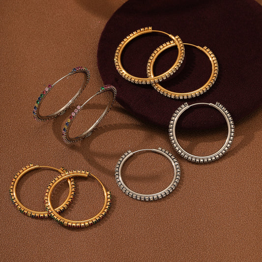 Fashion Minimalist 18K Gold Plated Geometric Circle Zircon Stud Earrings for Women