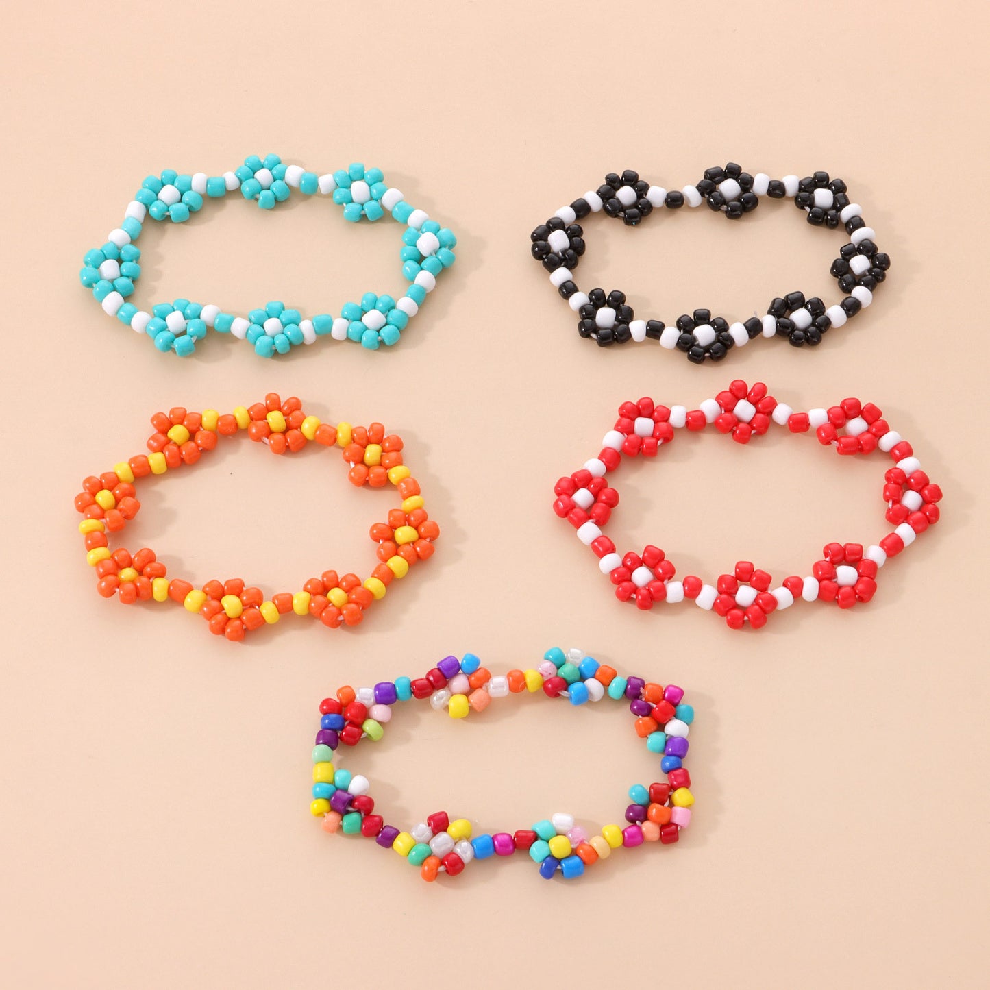 Floral Pattern Elastic Braided Beaded Bracelet for Women with Miyu Beads