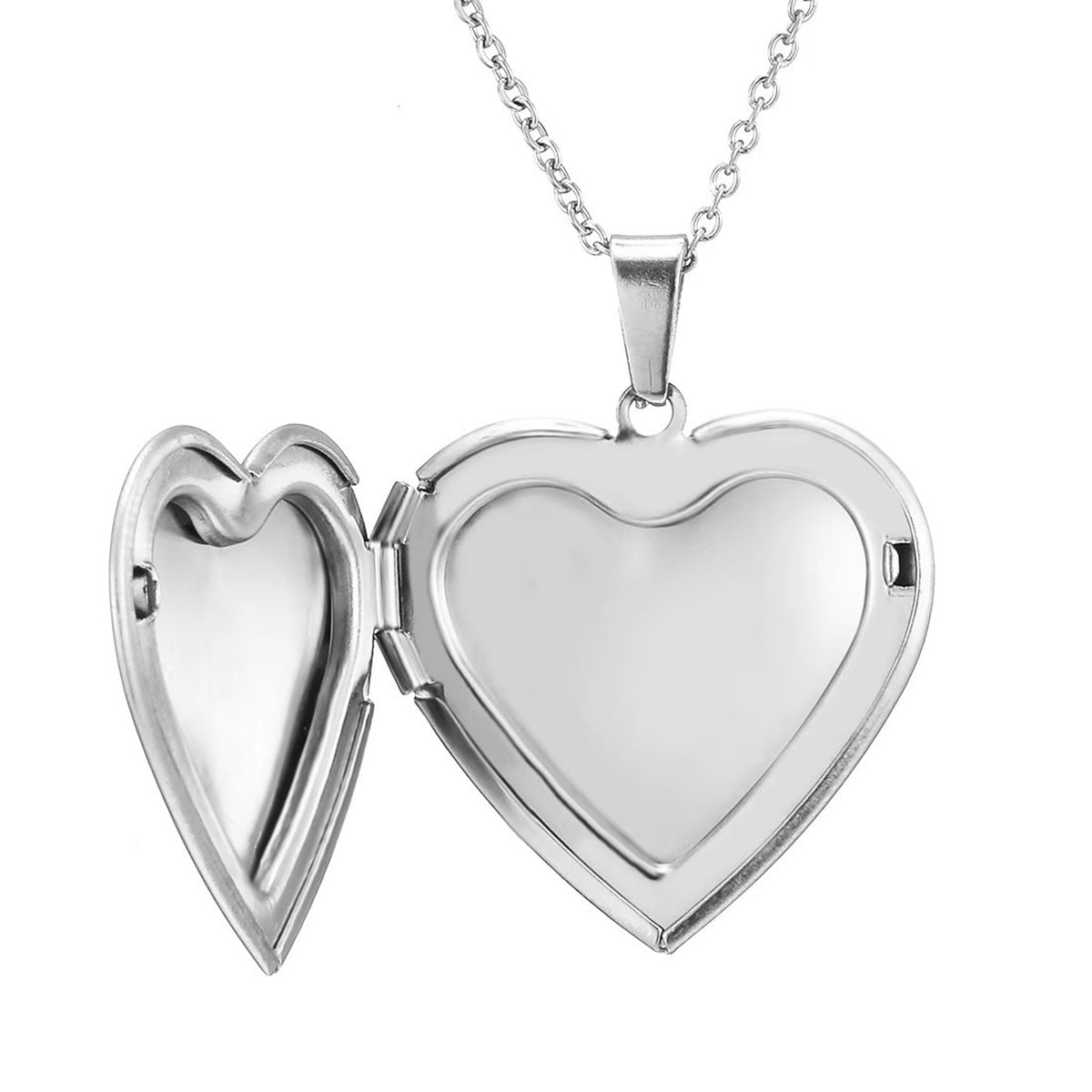 Polished Stainless Steel Heart-Shaped Openable Photo Frame Pendant Necklace for Women