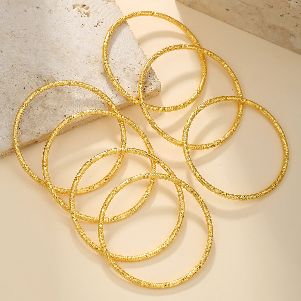 Gold Plated Brass Round Geometric Textured Coil Bangle for Women