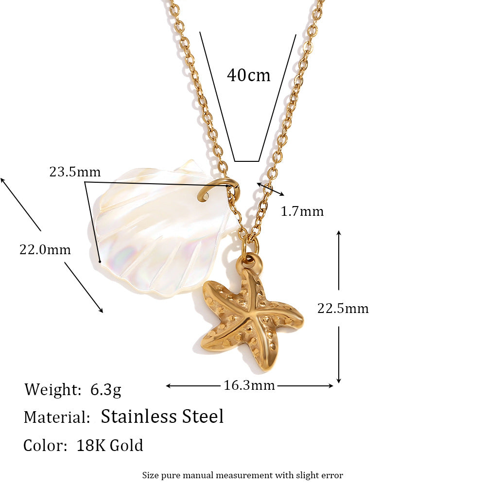 Minimalist Shell and Star Pendant Necklace in Stainless Steel with 18K Gold Plating for Women