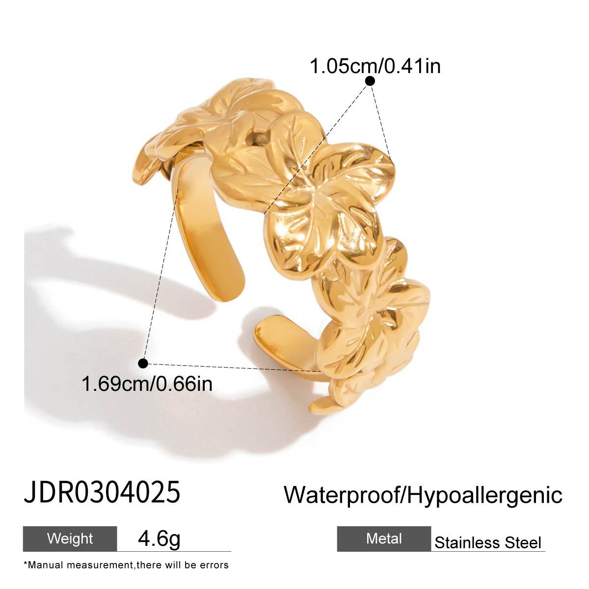 Anello in acciaio al titanio a motivo floreale geometrico da donna con finitura placcata, gioielli di moda di lusso in acciaio inossidabile