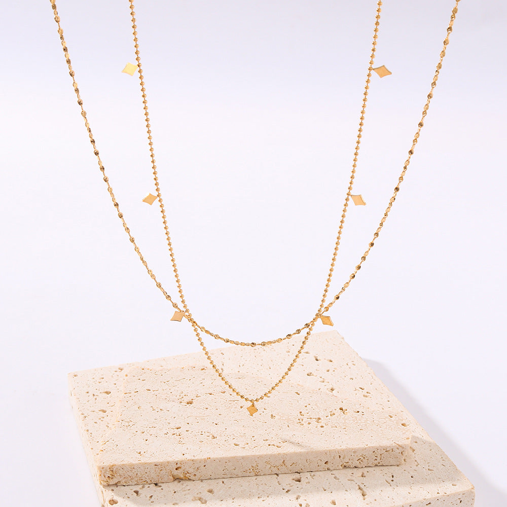 Minimalist Leaf-Shaped Titanium Steel Necklace with 18K Gold Plating, Waterproof and Versatile O-Chain Design