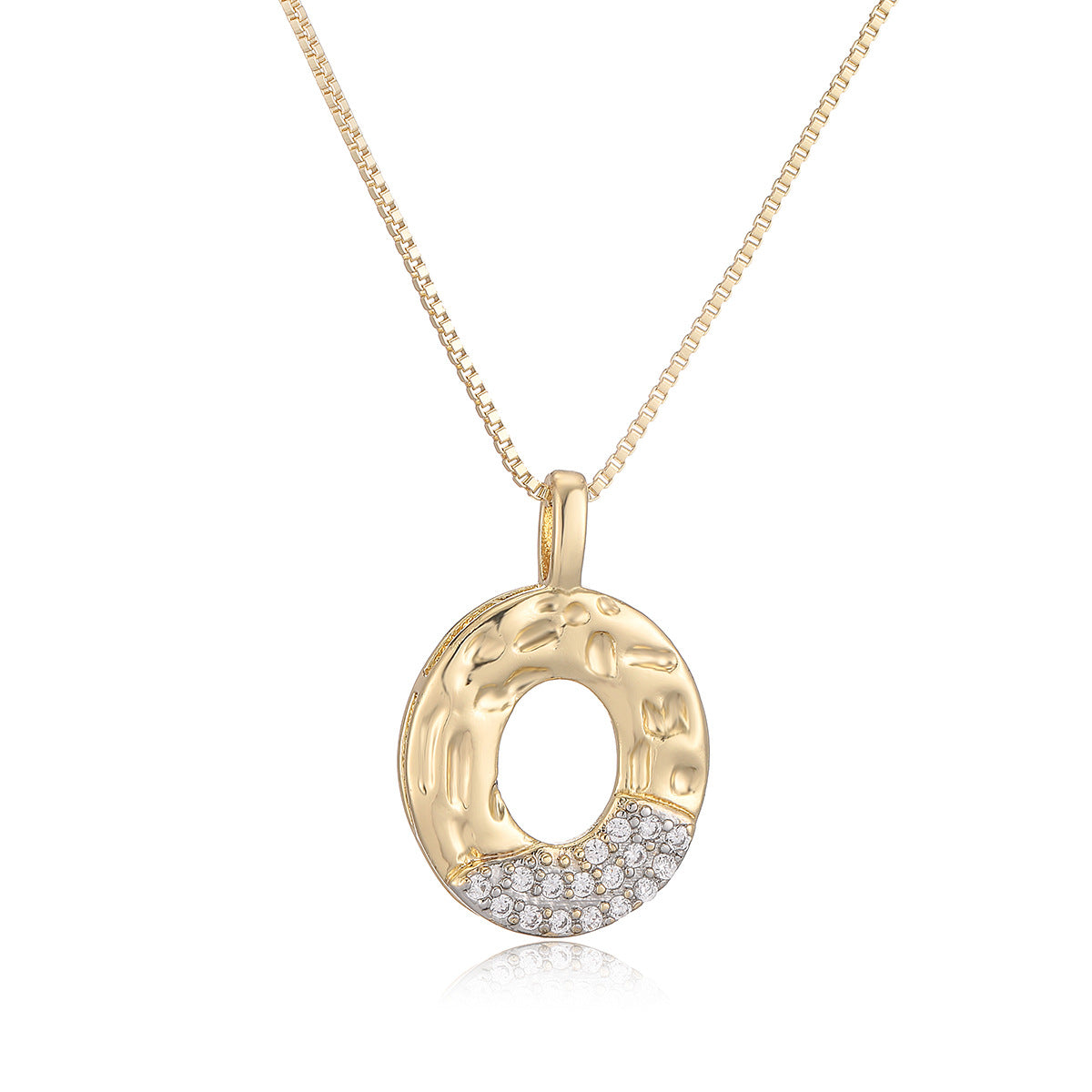 Minimalist Two-Tone Plated Cubic Zirconia Letter Pendant Necklace for Women with Box Chain