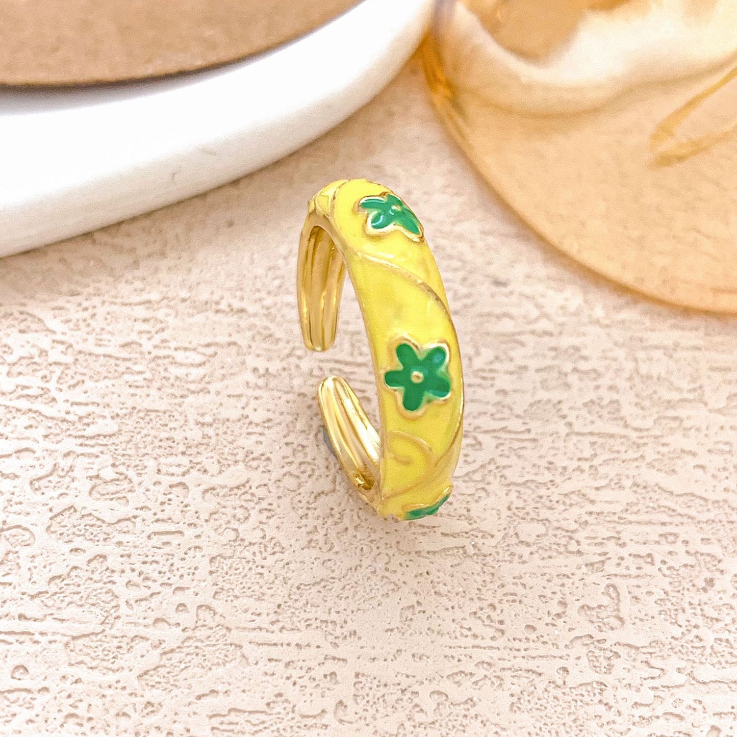 Sweet Floral Enamel Plated Alloy Ring for Women