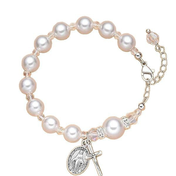 8mm Artificial Pearl Alloy Cross and Oval Pendant Bracelet for Women