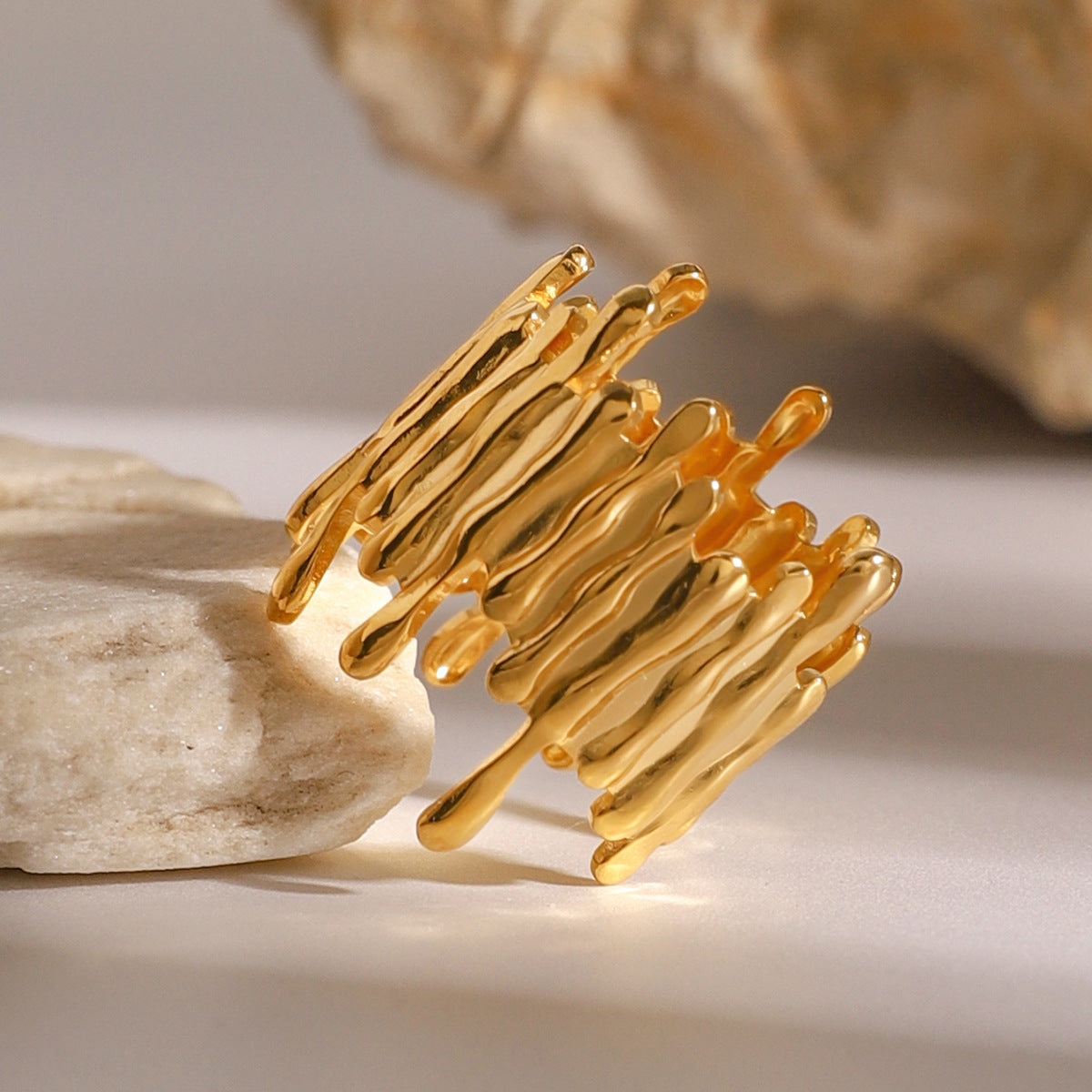 Anello aperto minimalista geometrico in acciaio inossidabile con finitura placcata, per gioielli unisex