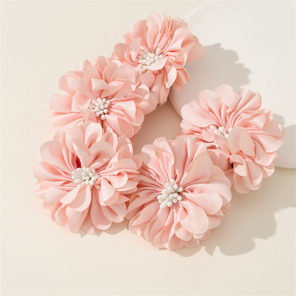 Minimalist 3D Fabric Flower Hair Clip for Kids in Pink White and Red Colors Princess Style Children's Hair Accessory