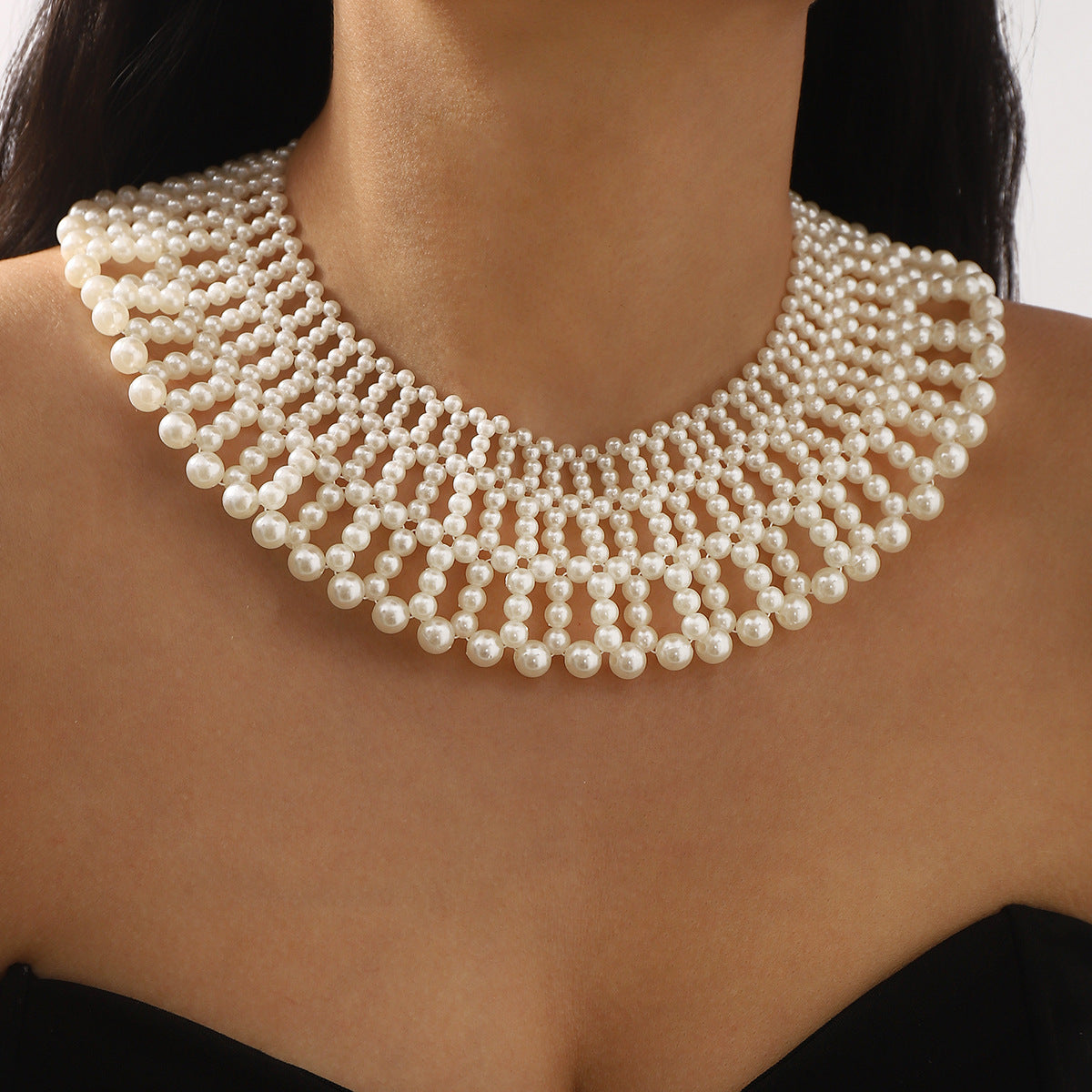 Collana girocollo con perle geometriche stile corte francese vintage da donna