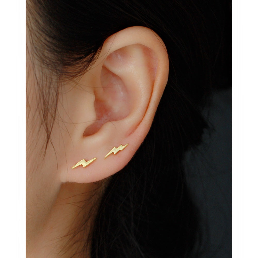 Orecchini a perno con fulmine lucido geometrico in argento sterling 925 da donna, stile streetwear minimalista