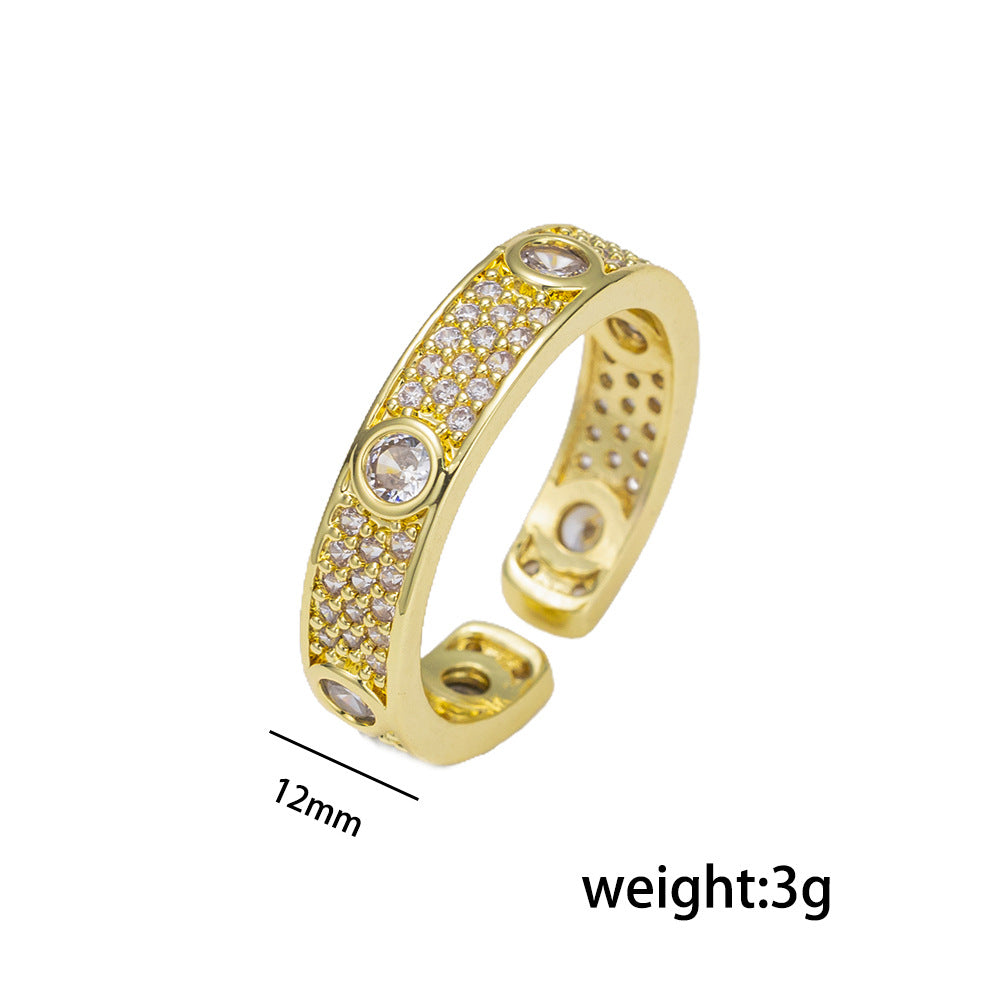 Minimalist Geometric Round Zirconia-Encrusted Bracelet for Women in Gold-Plated Copper with Adjustable Cuff Design