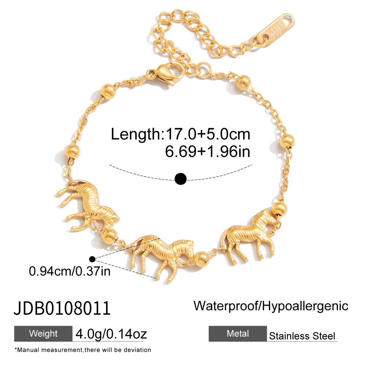 Pulsera Minimalista de Acero Inoxidable para Mujer con Baño de Oro de 18K y Diseño Geométrico de Caballo