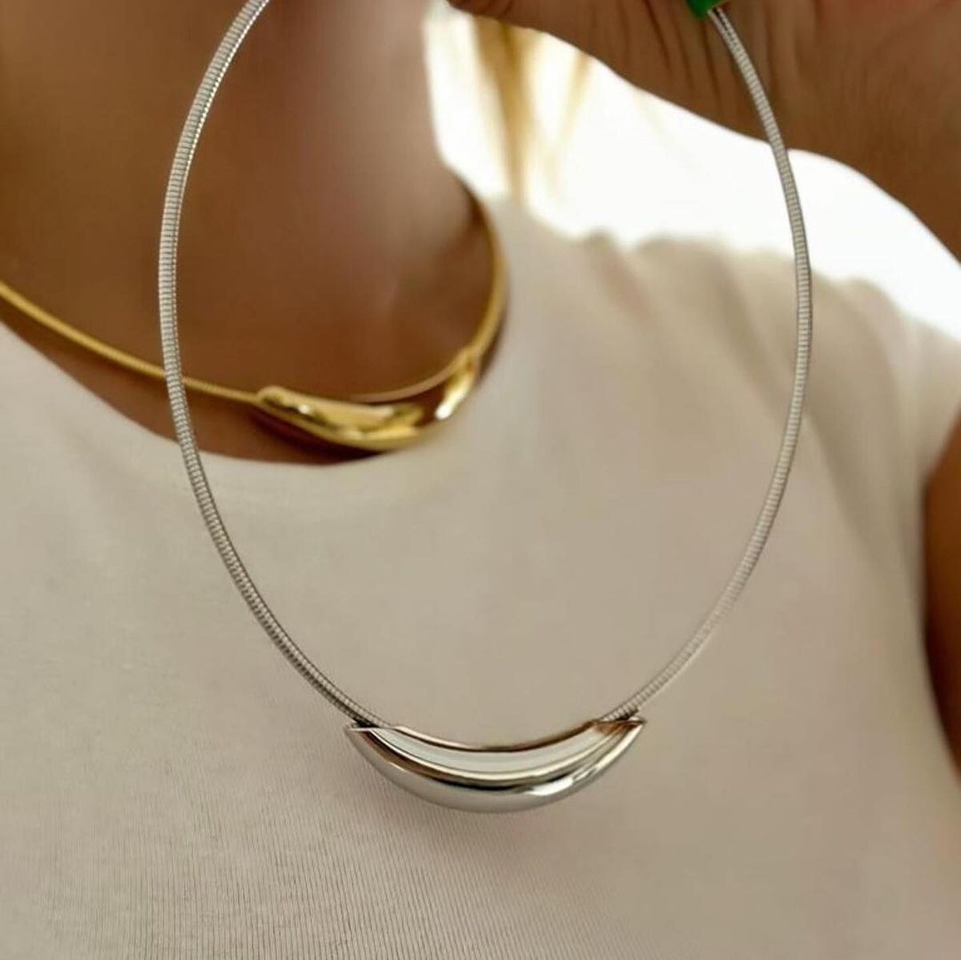 Gargantilla chapada en acero inoxidable con forma de U, estilo minimalista francés retro, para mujer