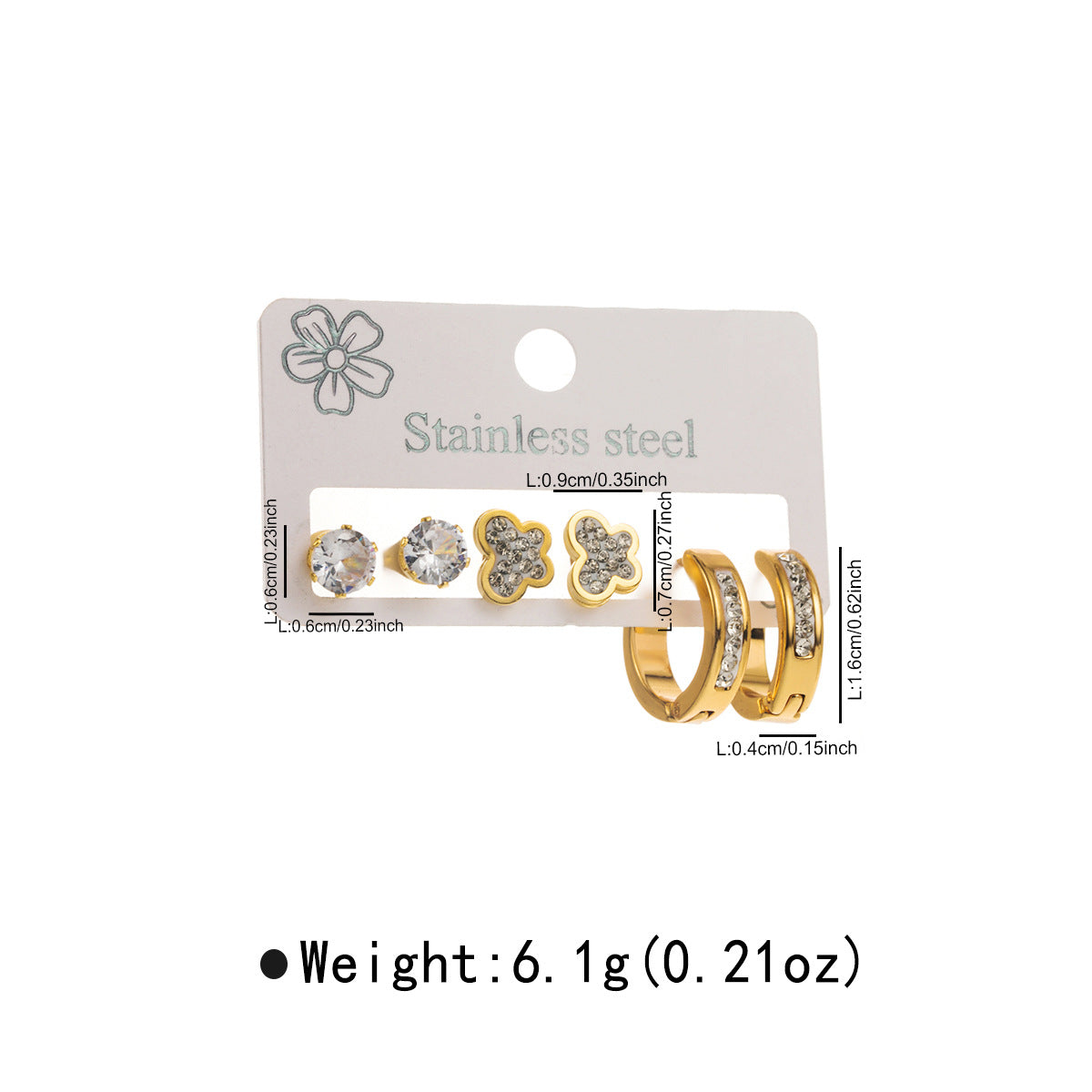 Eleganti orecchini geometrici a forma di stella in acciaio inossidabile con intarsi di strass e placcatura in oro da donna