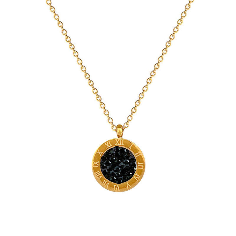 Collana con ciondolo geometrico a doppia faccia placcato oro in acciaio al titanio da donna con intarsio in strass e stile fresco e dolce