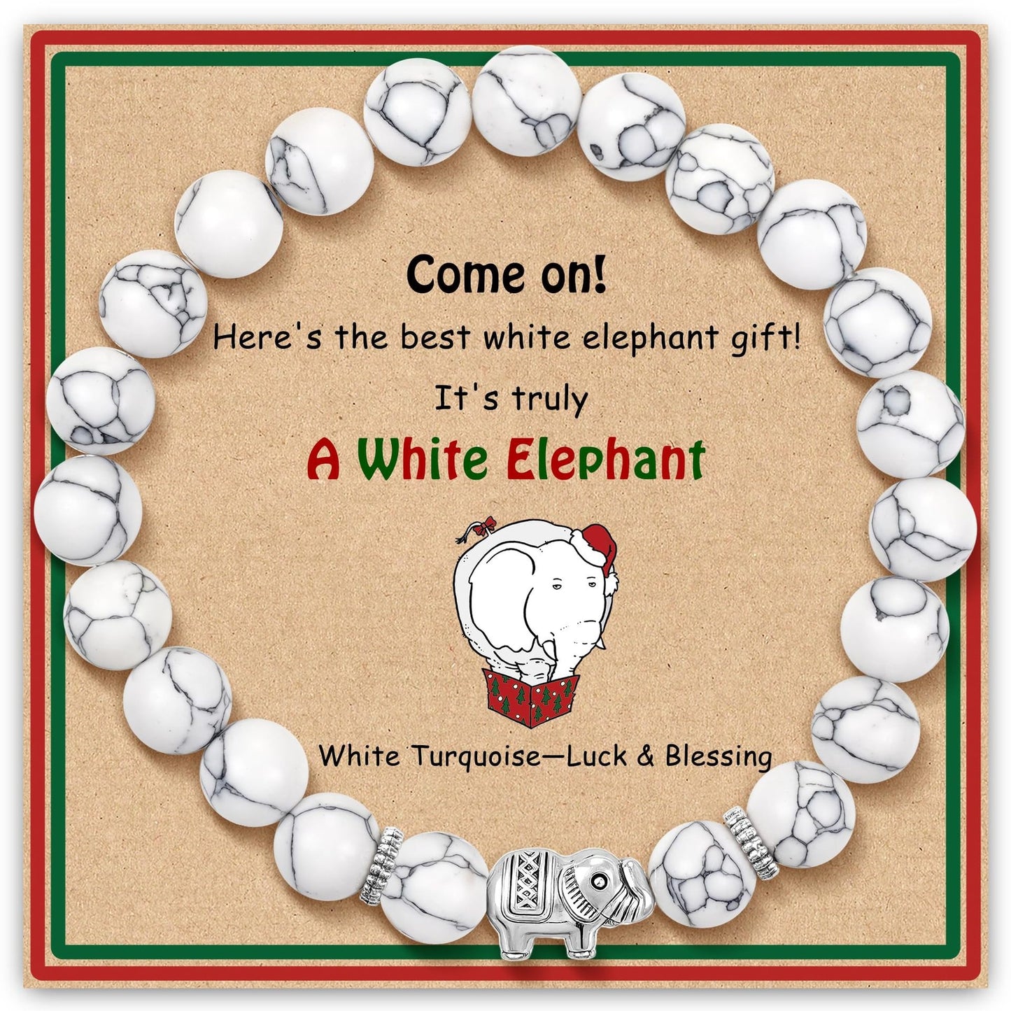 Minimalist Natural Turquoise Elephant Beaded Stretch Bracelet Unisex