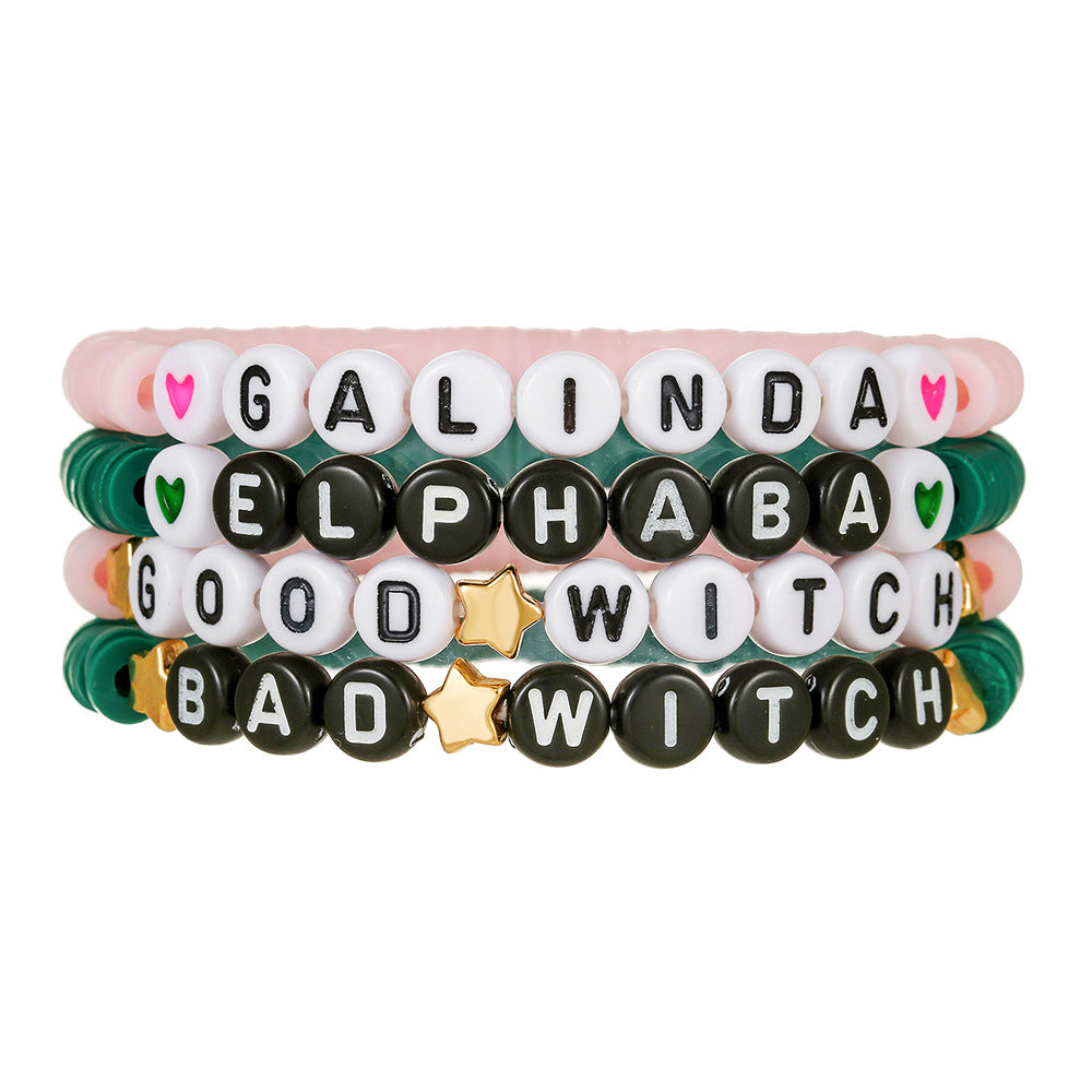 Streetwear Handmade Letter Polymer Clay Acrylic Glass Bead Bracelet Unisex