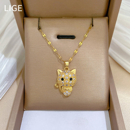 Butterfly Cat Pendant Necklace Luxury Rhinestone Titanium Steel Chain Women Unisex Sweet Geometric Clavicle Necklace