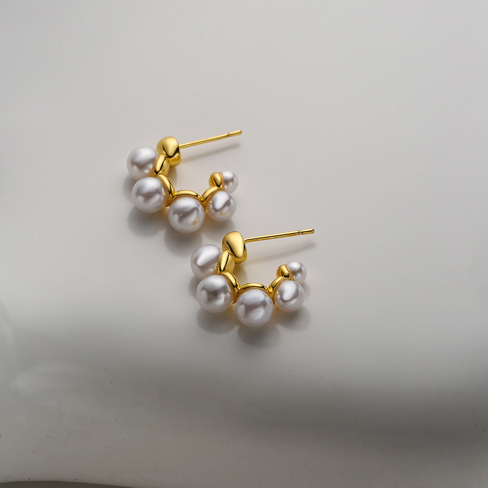 Minimalist Geometric Copper Earrings with 18K Gold Plating and Pearl Accents for Women