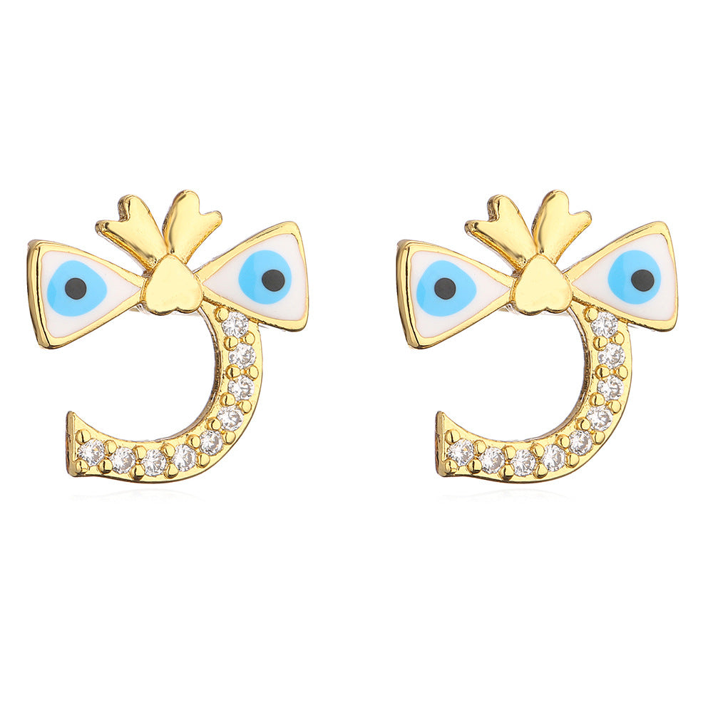 Cute Irregular Geometric Blue-Eye Stud Earrings for Women in Copper with INS-Inspired and Unique Personality Style
