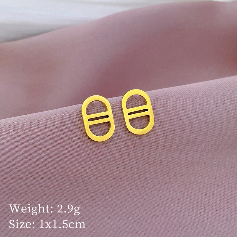 Minimalist Titanium Steel Geometric Stud Earrings for Women, Polished Surface Cold-Tone Fashion Ear Jewelry for Formal Events and Daily Wear