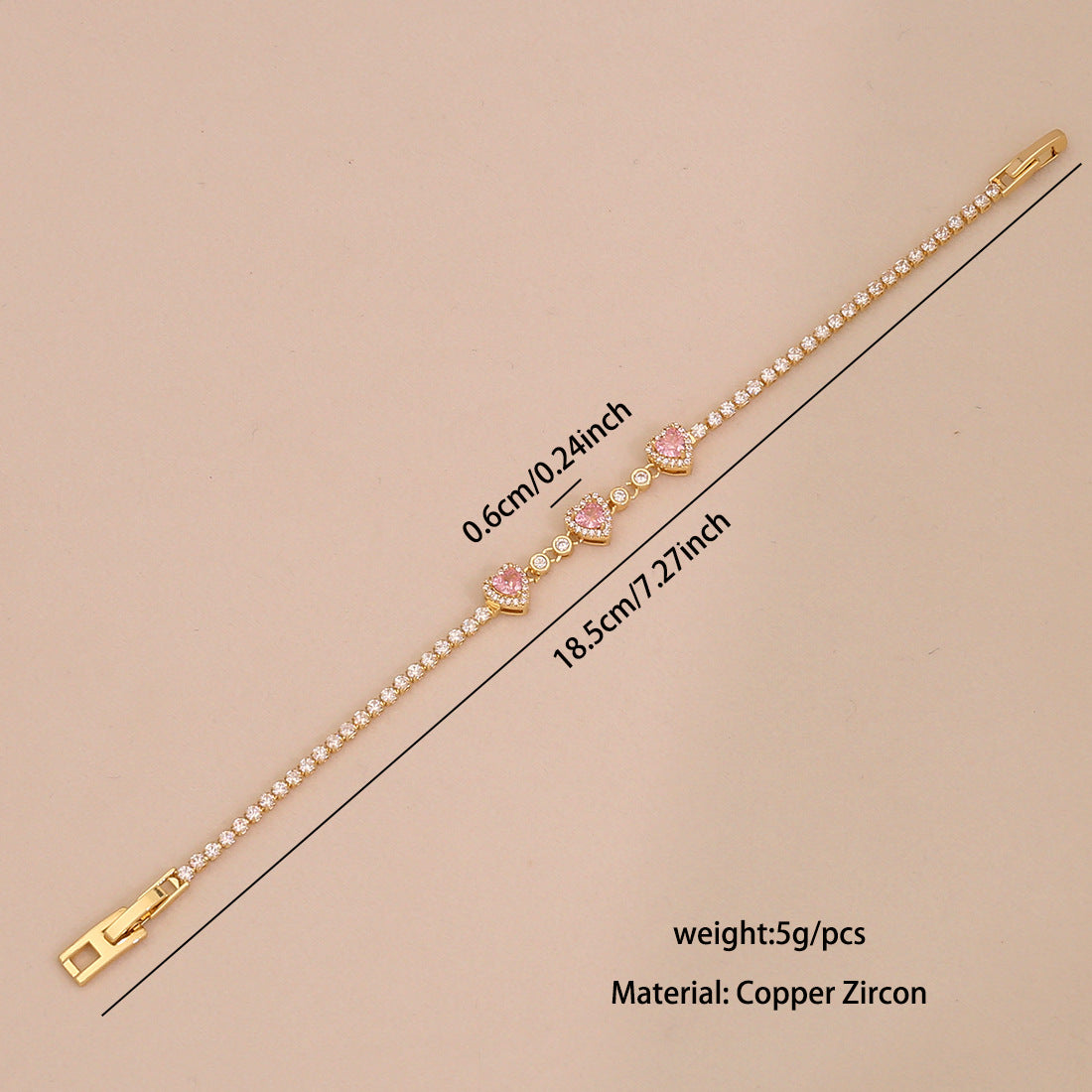 Fashionable Heart-Shaped Plated Copper Bracelet with Zircon Accents for Women