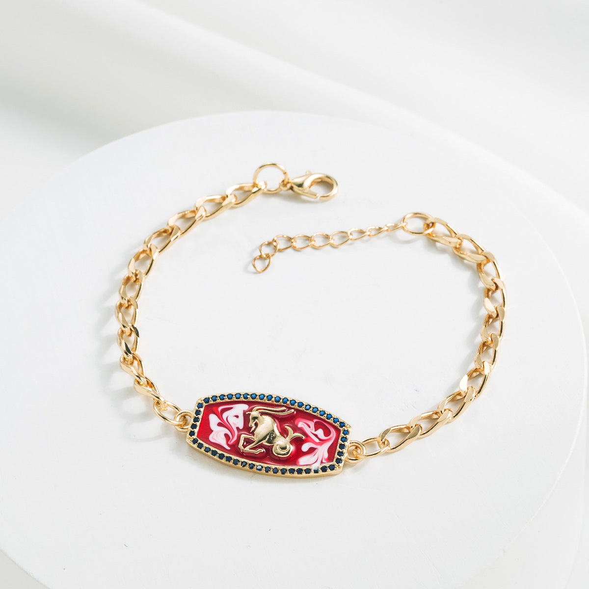 Bracciale Minimalista Zodiacale Geometrico in Rame con Placcatura in Oro 18K e Finitura Smaltata da Donna