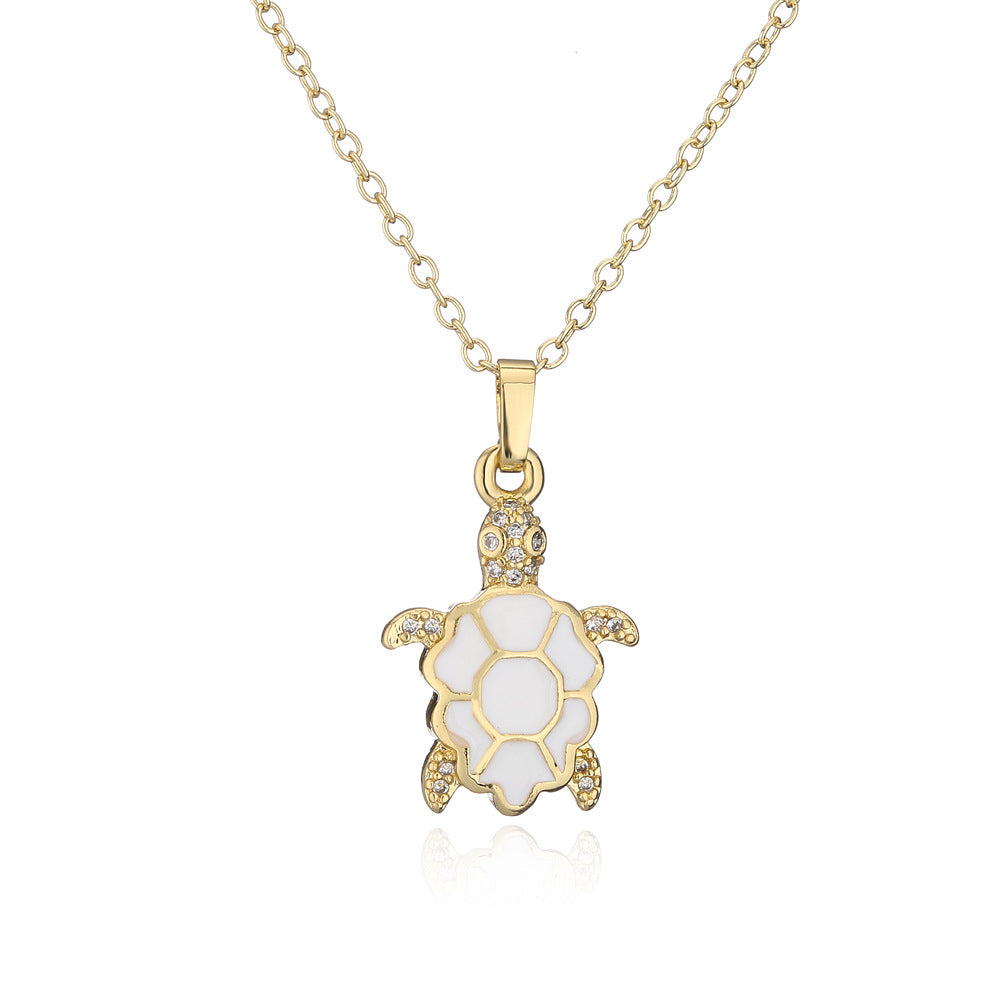 Collana con ciondolo a forma di tartaruga in rame con placcatura in oro 18 carati e finitura smaltata, catenina clavicola a forma di animale per donne