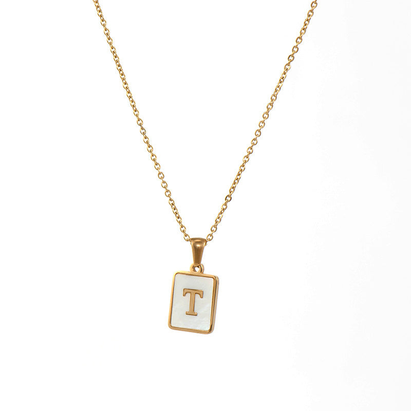 Minimalist 18K Gold Plated Square Letter Pendant Necklace Stainless Steel Shell Design for Women