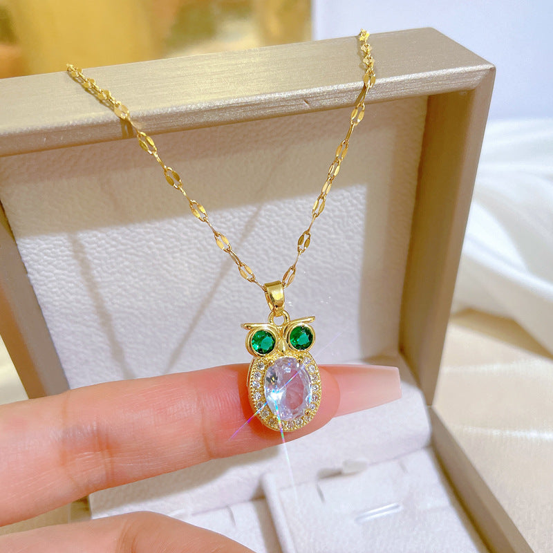 Owl-Shaped Minimalist Titanium Steel Necklace for Women with Plated Finish and Delicate Locket Chain