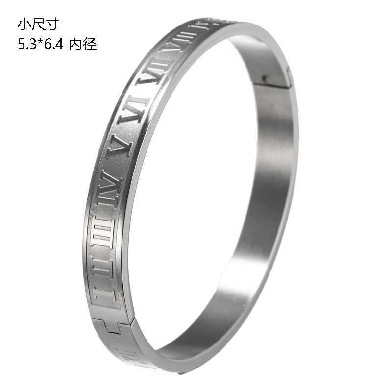 Punk Hip-hop Large Roman Letter Geometric Round Titanium Steel Stainless Steel Plated Open Cuff Bracelet for Unisex