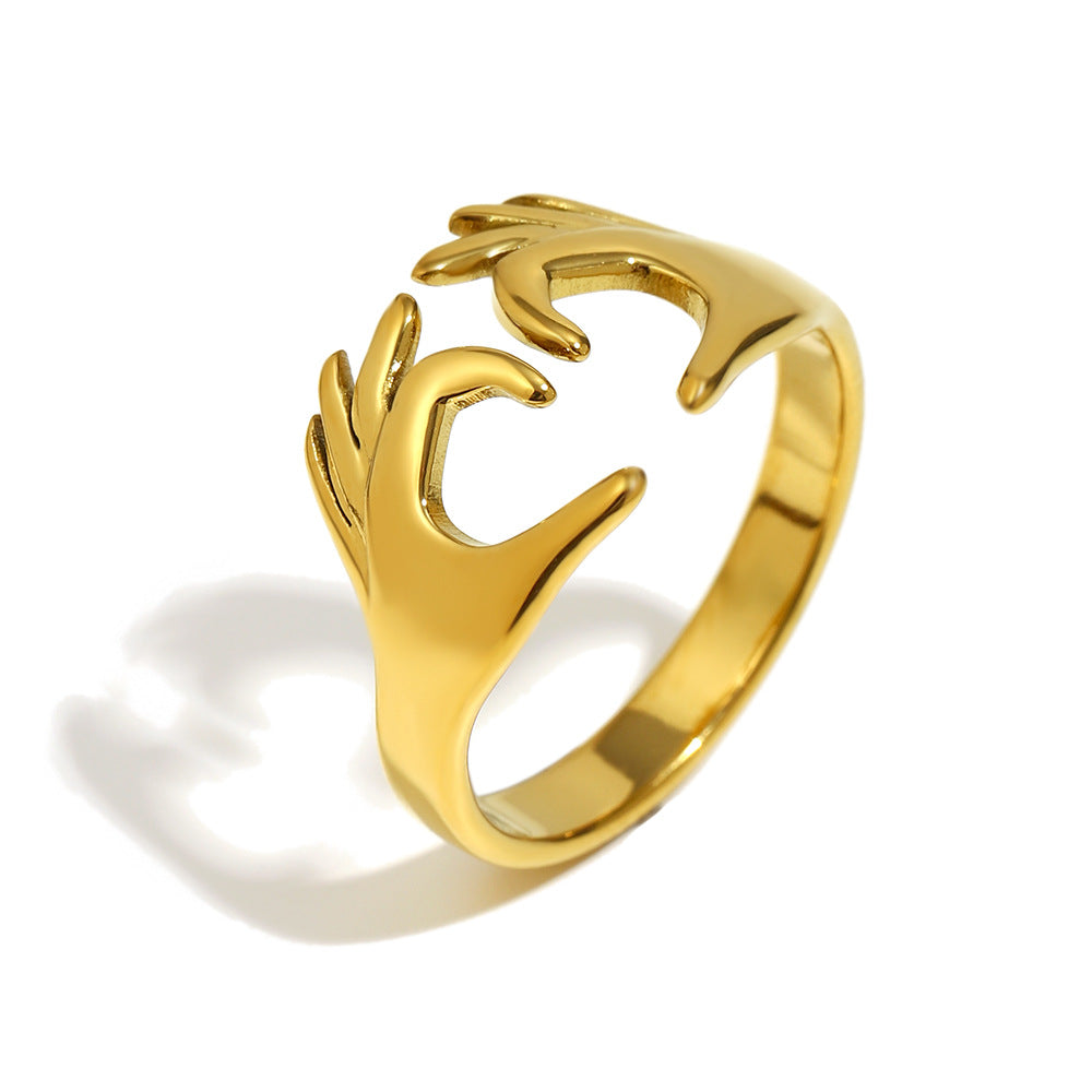Minimalist Geometric Asymmetrical Heart Star Ring in Stainless Steel with 18K Gold Plating for Women