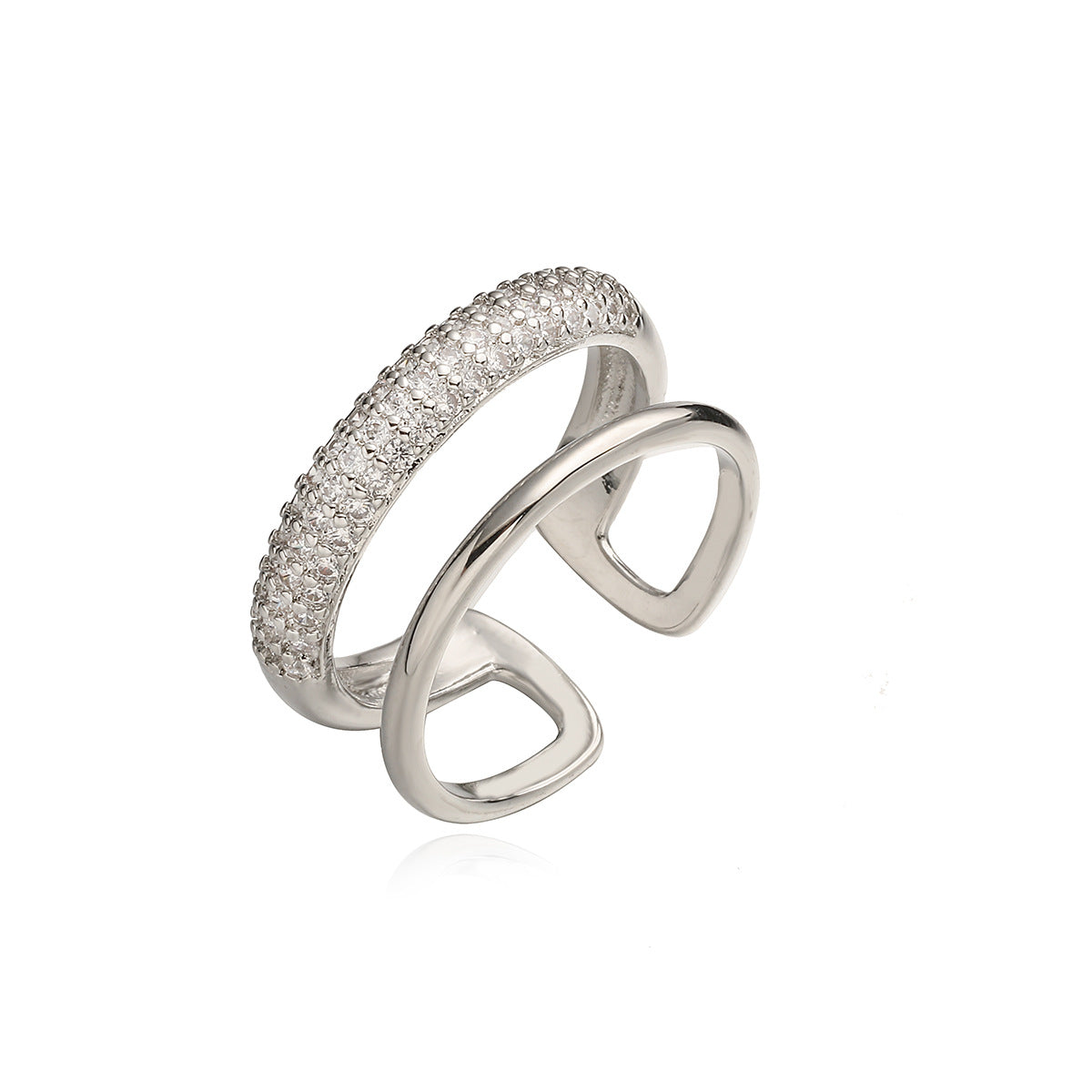 Anello Aperto Geometrico Minimalista da Donna in Ottone con Placcatura in Oro Vero e Intarsi in Zircone