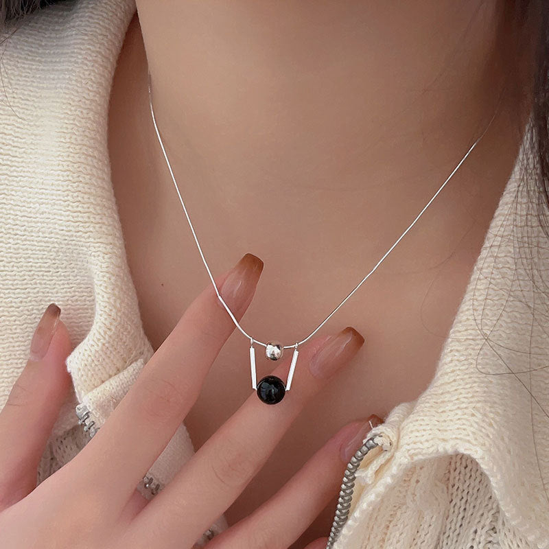 Collana con ciondolo in onice nero geometrico in argento sterling 925, gioielli minimalisti da donna