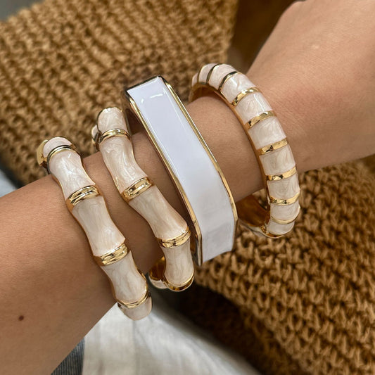Pulsera Abierta Geométrico Redonda de Oro Blanco con Baño de Aceite Minimalista